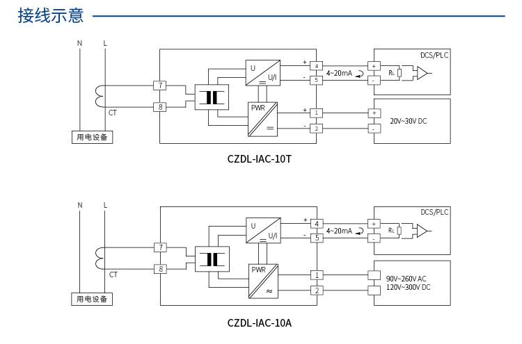交流电流输入电量变送器