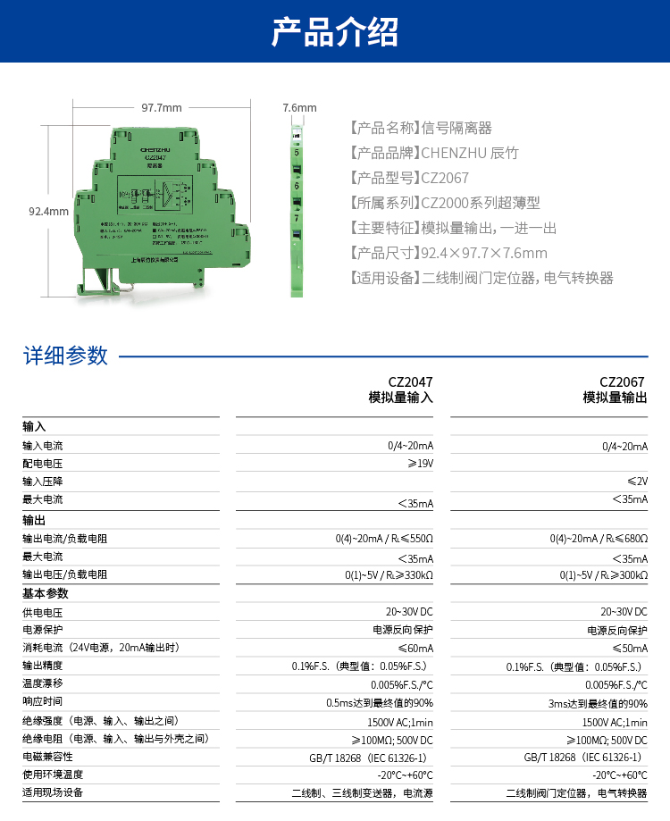 一进一出 模拟量输出隔离器