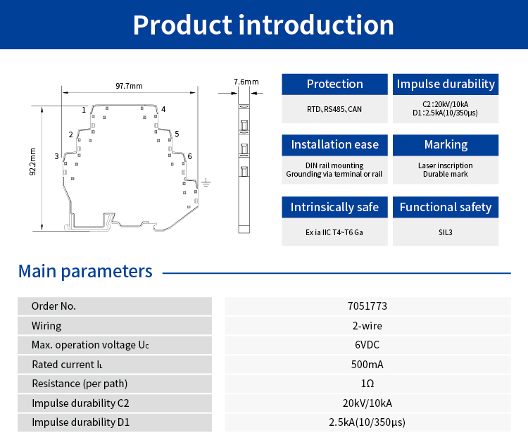 SPD for Signal (5V; 2 wires; In=5kA; Intrinsic Safety ) 7045387