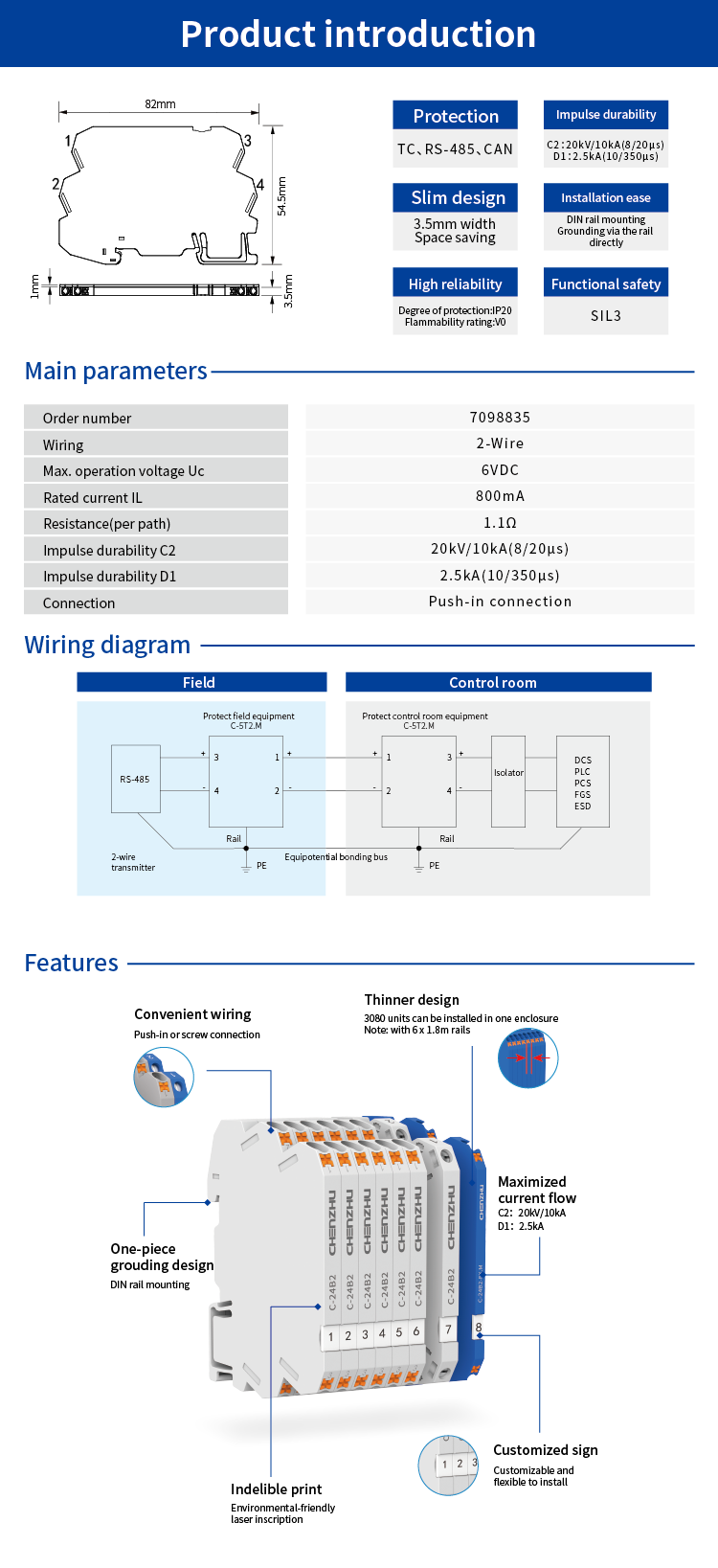 SPD for Signal (5V; 2 wires; In=10kA ) 7098835